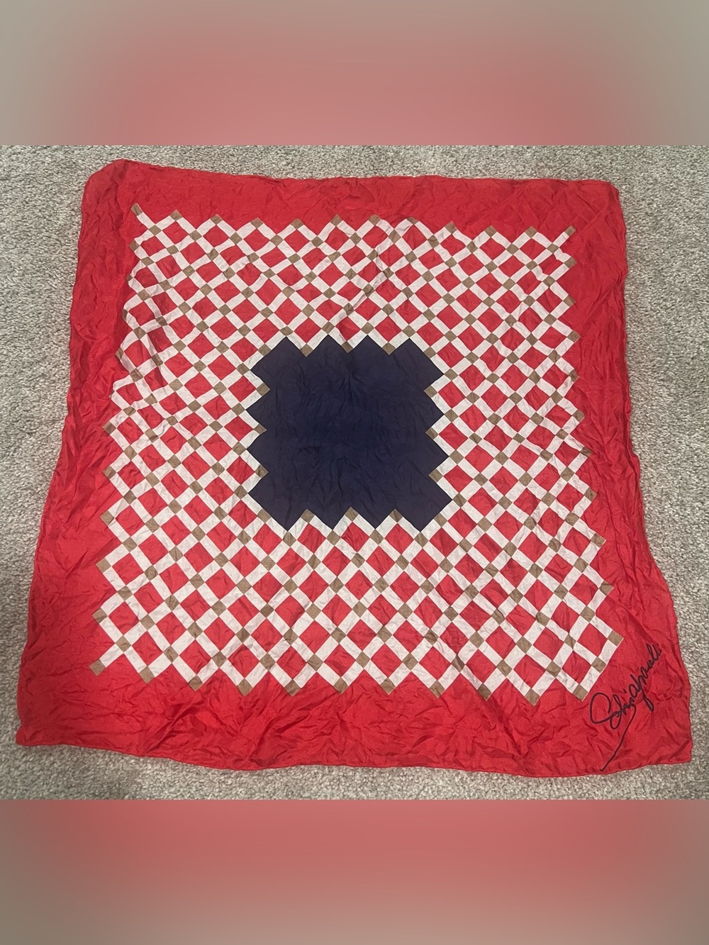 Vintage Silk Schiaparelli Geometric Lattice Scarf